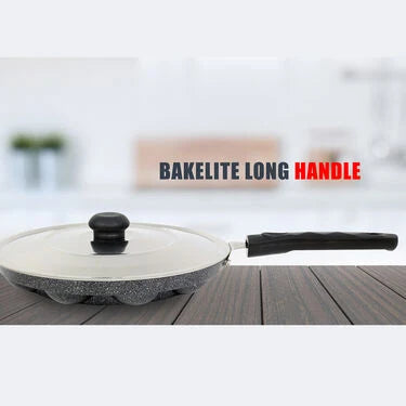 12 Cavity Designer Nonstick Paniaram Pathram with Long Handle & Lid