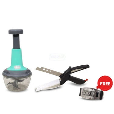 10 sec Onion & Veg Push Chopper + Garlic Crusher + Smart Knife