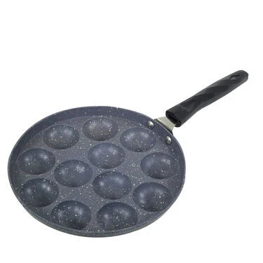 12 Cavity Designer Nonstick Paniaram Pathram with Long Handle & Lid
