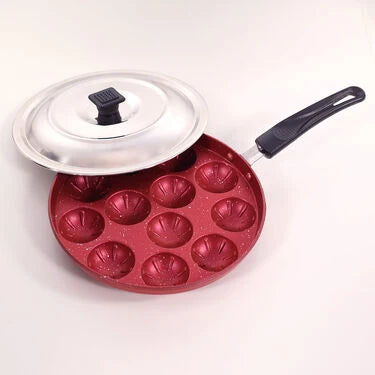12 Cavity Nonstick Flower Shape Appam Patra with Long Handle