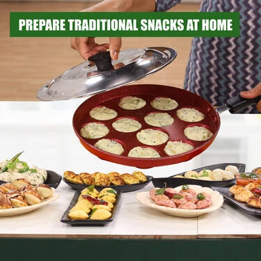 12 Cavity Nonstick Flower Shape Appam Patra with Long Handle