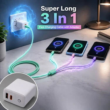 Super Long 3 In 1 Fast Charging Cable with Adpater (CDC28)