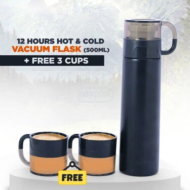 12 hours hot & Cold Vacuum flask 500ml +3 cups