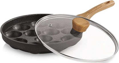 12 Cavity Nonstick Flower Shape Appam Patra with Long Handle