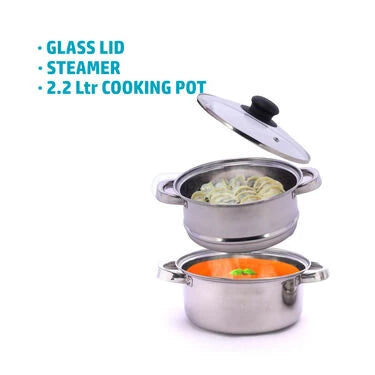 2 in 1 Stainless Steel Multi layer Cooking + Steamer Pot