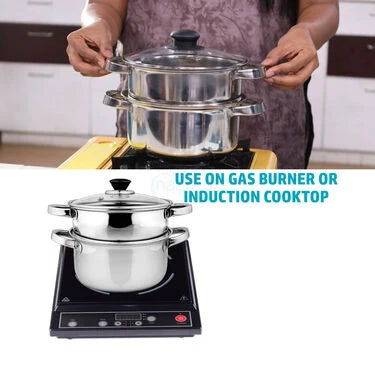 2 in 1 Stainless Steel Multi layer Cooking + Steamer Pot