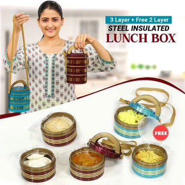 3 Layer + Free 2 Layer Steel Insulated Lunch Box