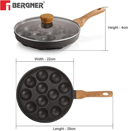 12 Cavity Nonstick Flower Shape Appam Patra with Long Handle