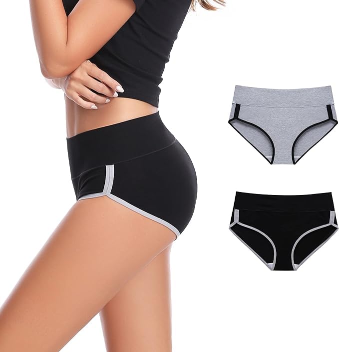 Mid Waist Striped Hipster Panty in Rust Orange with Inner Elastic