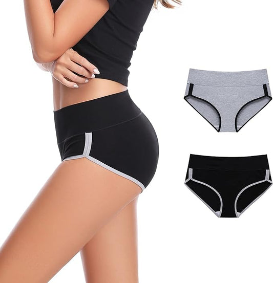Mid Waist Striped Hipster Panty in Rust Orange with Inner Elastic