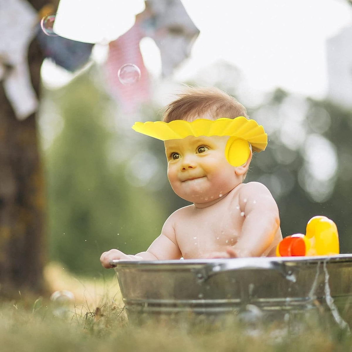 Silicone Baby Bath Shower Cap with Adjustable Snap Buttons (Pack of 2)