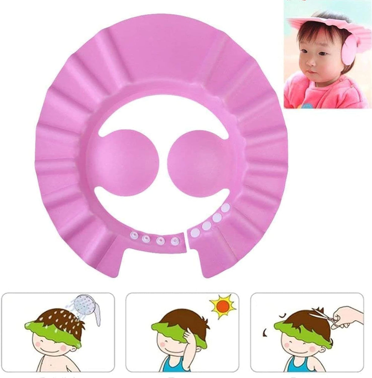 Silicone Baby Bath Shower Cap with Adjustable Snap Buttons (Pack of 2)