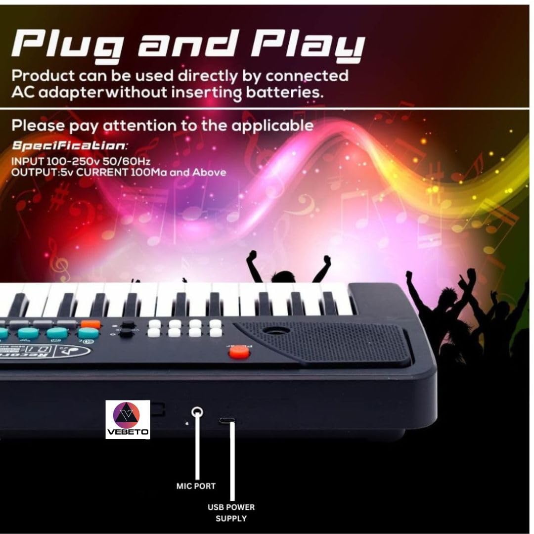 37 Key Piano Keyboard Toy with DC Power Option, Recording and Mic for Kids