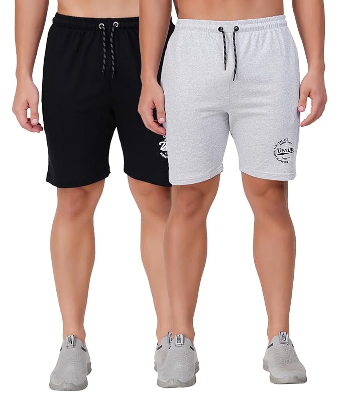2 Comfortable Cotton Rich Shorts For Mens With Free Leatherite Wallet And Digital Watch