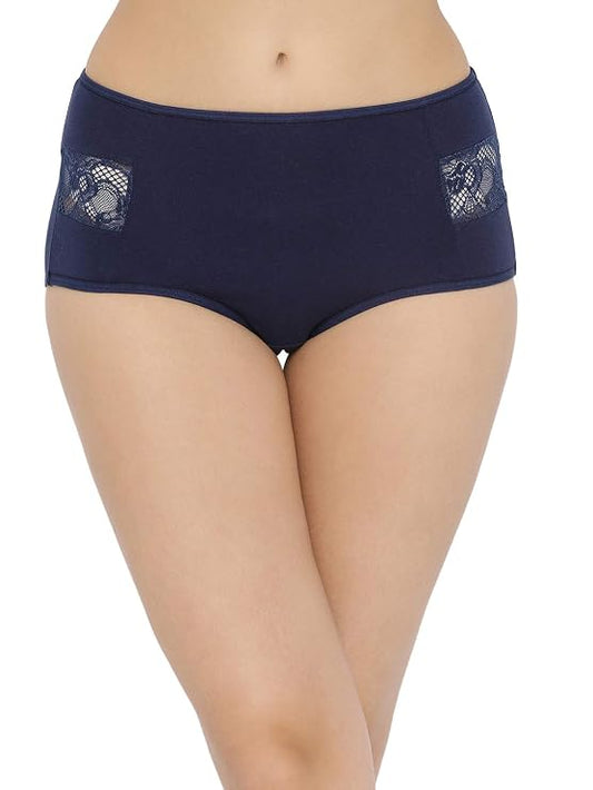 High Waist Hipster Panty in Coral Pink with Lace Panels