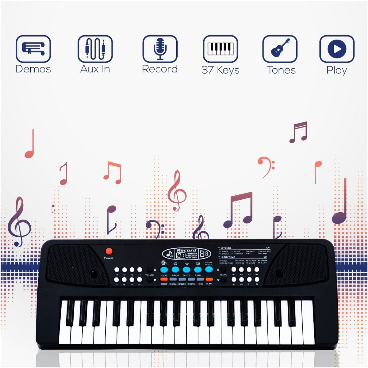 37 Key Piano Keyboard Toy with DC Power Option, Recording and Mic for Kids