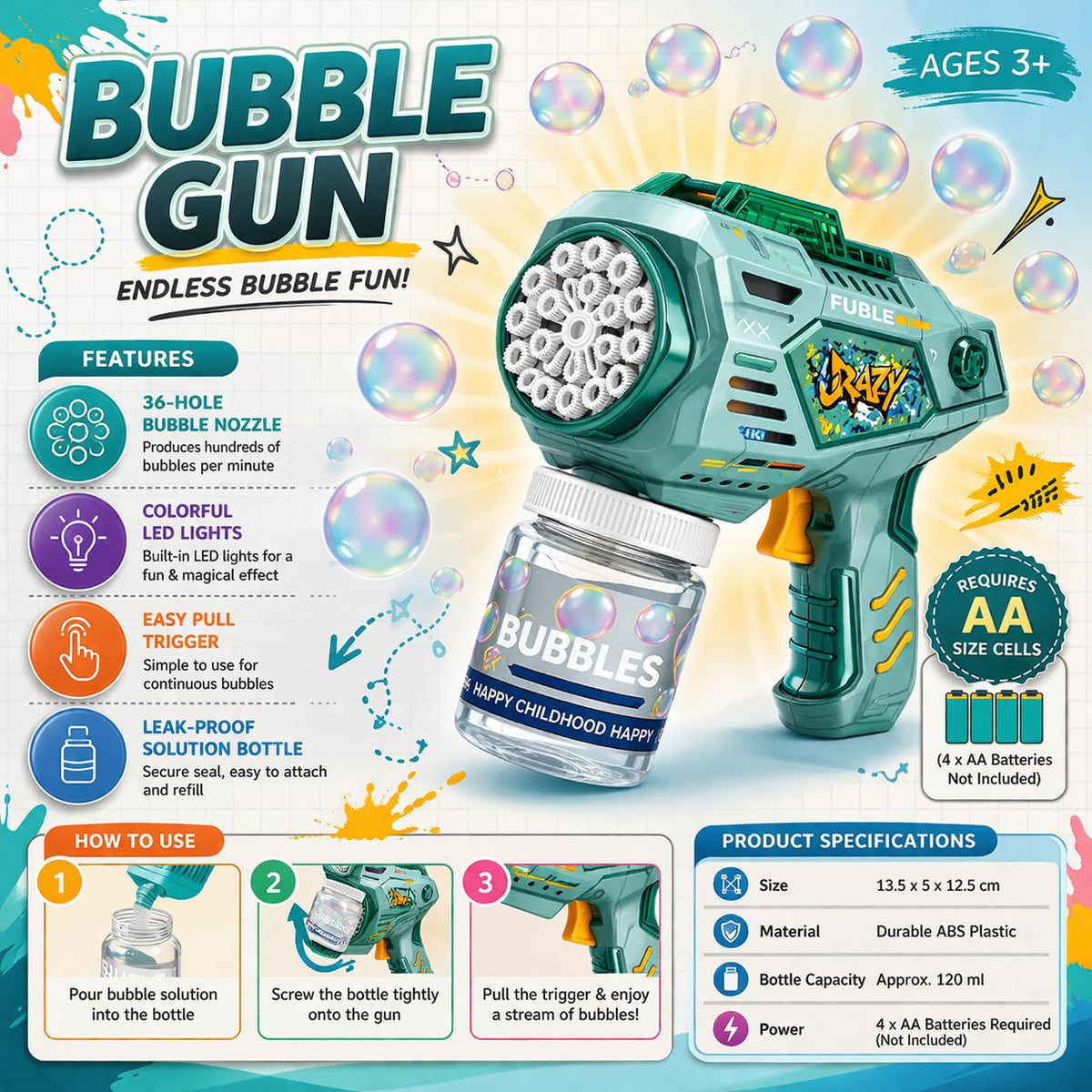 Hole battery operated Bubbles Gun Toys for Boys and Girls