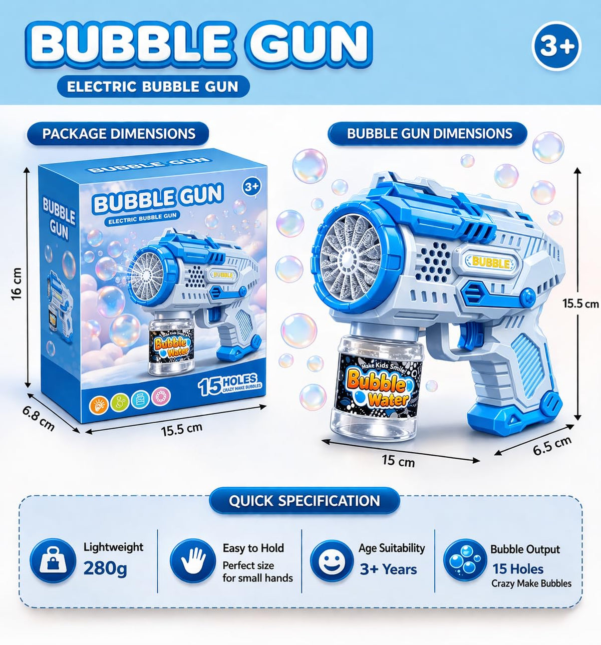 Hole battery operated Bubbles Gun Toys for Boys and Girls