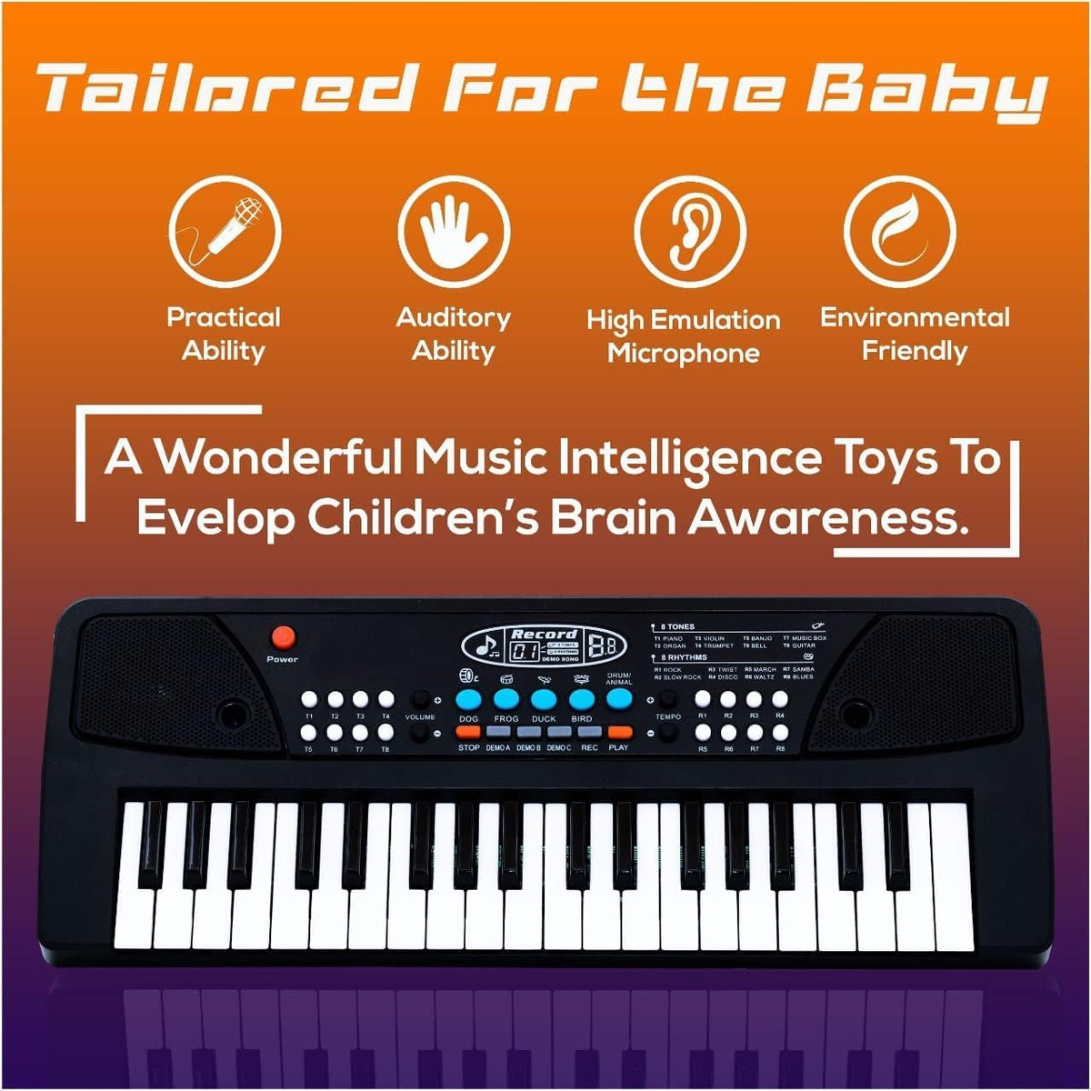37 Key Piano Keyboard Toy with DC Power Option, Recording and Mic for Kids