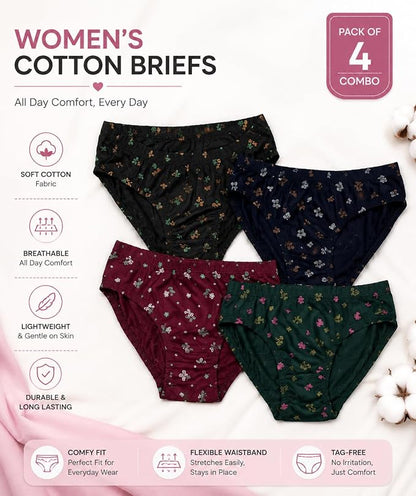 Women's Printed Panty, Multicolour, Combo Pack of 4