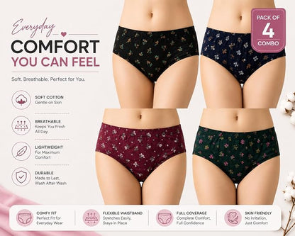 Women's Printed Panty, Multicolour, Combo Pack of 4