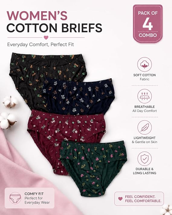 Women's Printed Panty, Multicolour, Combo Pack of 4