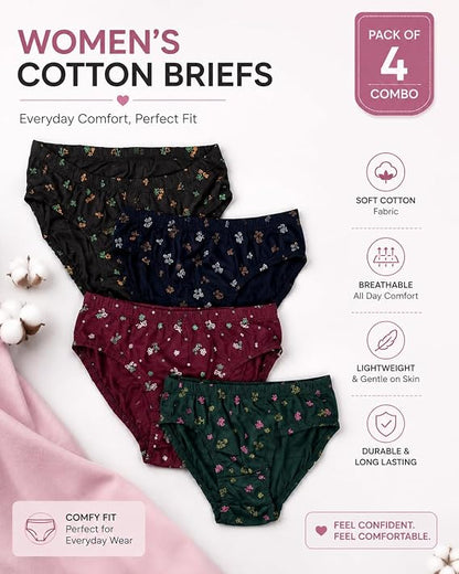 Women's Printed Panty, Multicolour, Combo Pack of 4