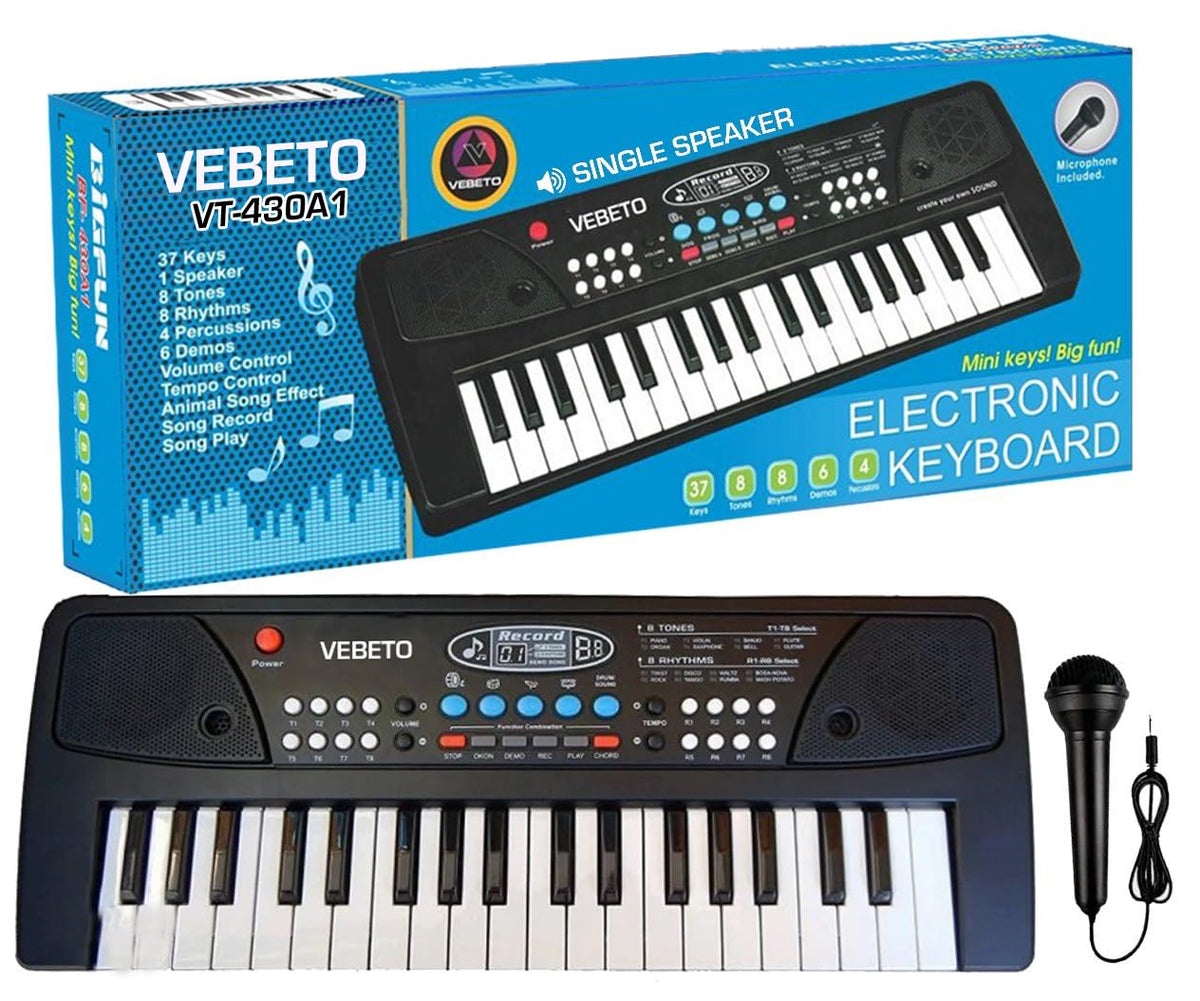 37 Key Piano Keyboard Toy with DC Power Option, Recording and Mic for Kids