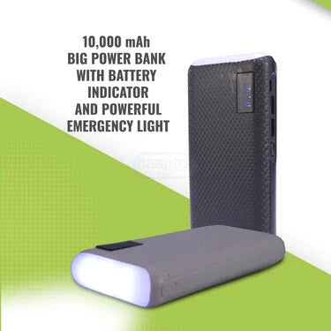 10,000 mAh Big Power Bank With Battery Indicator And Powerful Emergency light