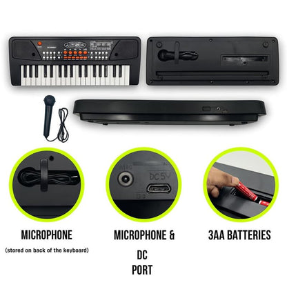 37 Key Piano Keyboard Toy with DC Power Option, Recording and Mic for Kids