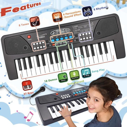 37 Key Piano Keyboard Toy with DC Power Option, Recording and Mic for Kids