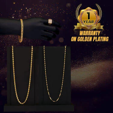 2 Golden Chain + Bracelet + Ring + Free Watch
