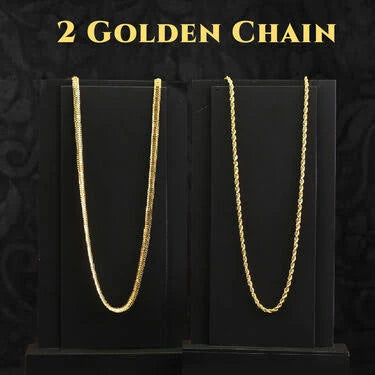 2 Golden Chain + Bracelet + Ring + Free Watch