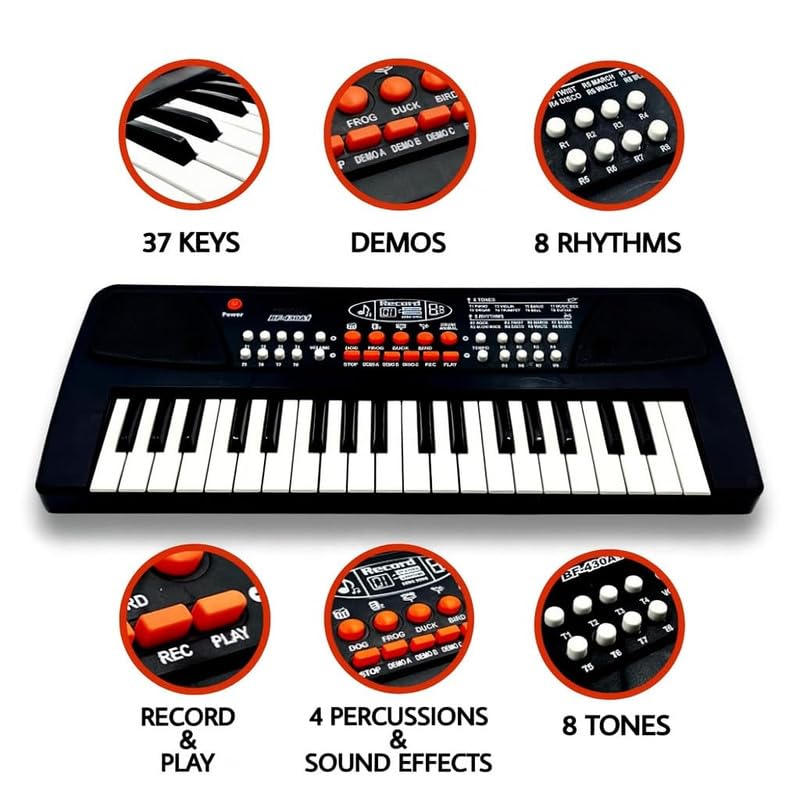 37 Key Piano Keyboard Toy with DC Power Option, Recording and Mic for Kids